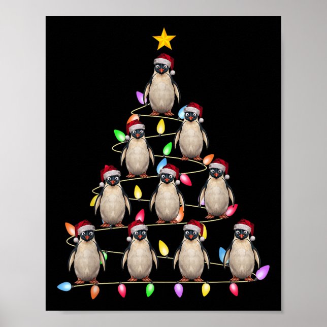 Poster Árvores de Natal Luzes Homens Papais noeis Pinguin (Frente)