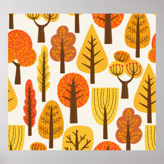 Poster Árvores de outono, padrão perfeito.