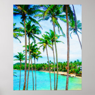 Poster Árvores de Palma de Praia Tropicais de Aquarela O