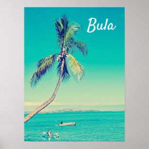 Poster Árvores de palmeiras tropicais Fiji retro viagem 