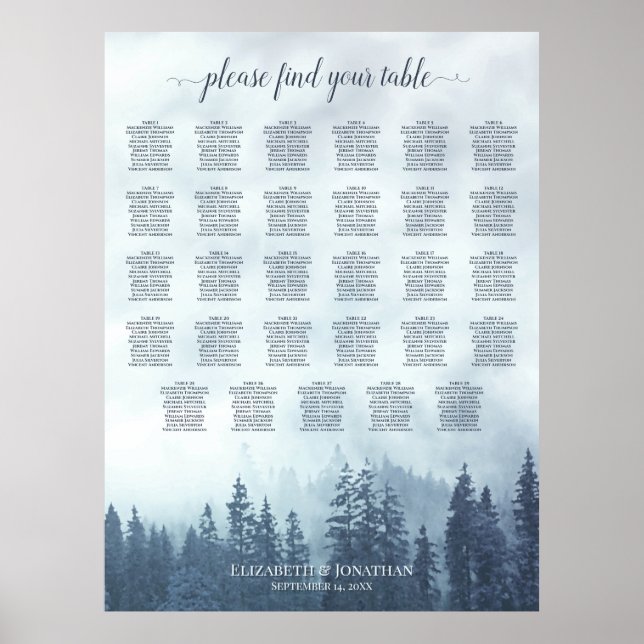 Poster Árvores de Pinheiro Azul 29 Mesa Gráfico de Assent (Frente)
