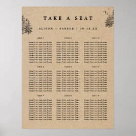 Poster Árvores De Pinheiros Arrastadas À Mão, Rustic Kraf