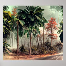 Poster Árvores de um lado da estrada