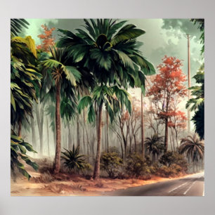 Poster Árvores de um lado da estrada