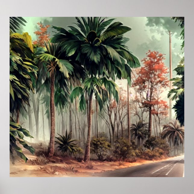 Poster Árvores de um lado da estrada (Frente)