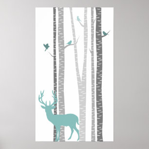 Poster Árvores de vidoeiro com cervos