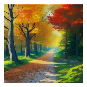 Póster Árvores do outono na Floresta