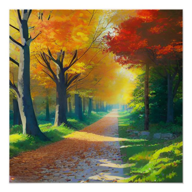 Póster Árvores do outono na Floresta (Frente)