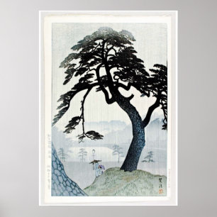 Póster Árvores e cena Ukiyo-e do lago