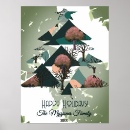 Poster Árvores e Formas Retro-Minimalistas Personalizadas