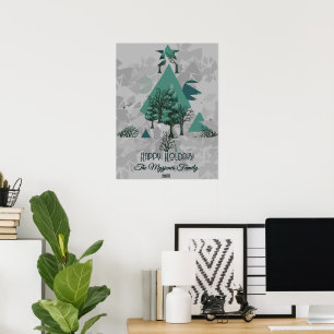 Poster Árvores e Formas Retro-Minimalistas Personalizadas