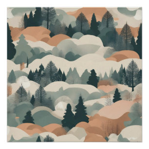 Póster Árvores e Montanhas Projeto Abstrato de Boho