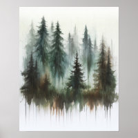 Árvores em Aquarela Arte Rústica de Parede da Natu