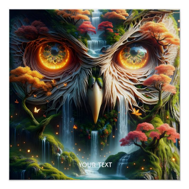 Póster Árvores em Cascata de Coruja Fantasia (Frente)