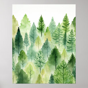 Poster Árvores Florestais Verdes Whimsical Arte Florestal