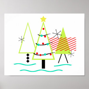 Poster Árvores modernas de Natal do meio século