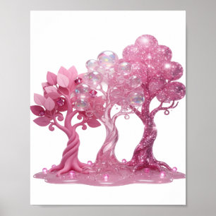 Poster Árvores PRATEADAS GLITTERY ROSA Artísticas