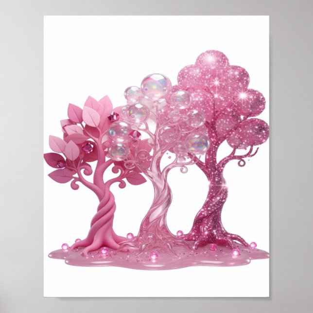 Poster Árvores PRATEADAS GLITTERY ROSA Artísticas (Frente)