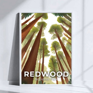 Poster Árvores Redwood Parque Nacional Aquarela Viagem