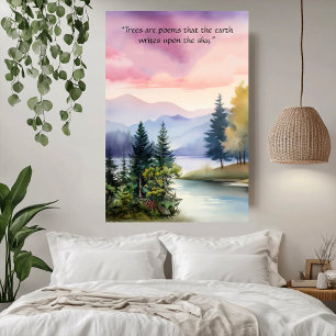 Poster Árvores são Poemas Nuvens Rosa-Rosa Enfumaçado Azu