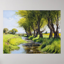 Poster Árvores Sombrias por um Fluxo Fluente