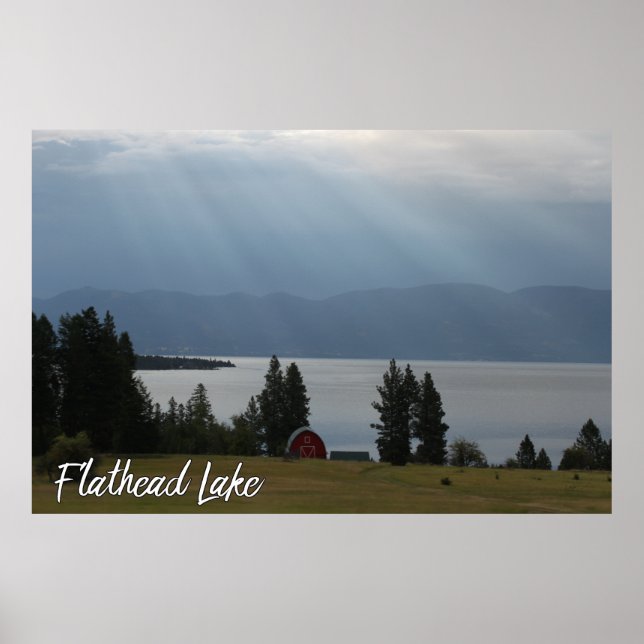 Poster Árvores Vermelhas Shore Lake Flathead de Montana (Frente)