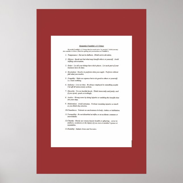Poster As 13 Virtudes de Ben Franklin (Frente)