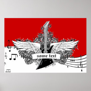 Póster As asas vermelhas brancas do preto da guitarra