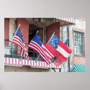 Póster As bandeiras americanas alinham a rua