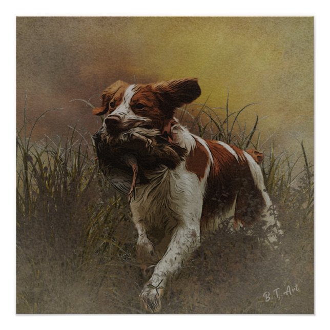 Póster As bebidas cerâmicas de Azulejo Brittany spaniel (Frente)