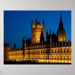 Poster As Casas do Parlamento à noite na cidade de