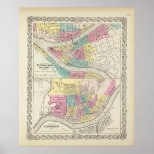 Poster As cidades de Pittsburgh Allegheny Cincinnati