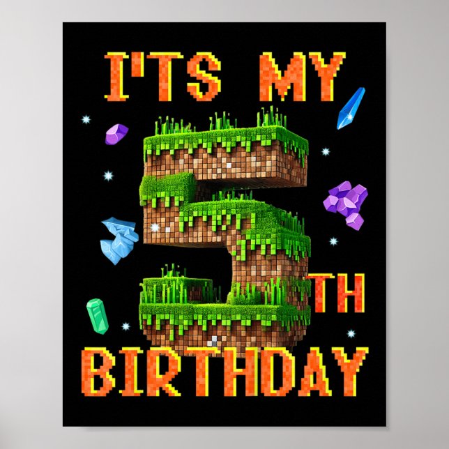 Poster As Crianças São O Meu 5 Aniversário Pixel Gamer Pa (Frente)