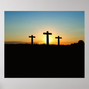 Póster As cruzes da crucificação no por do sol