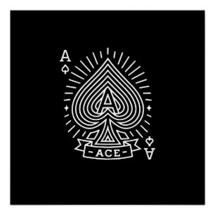 Póster Ás de Espadas - Emblema Monoline Sunburst
