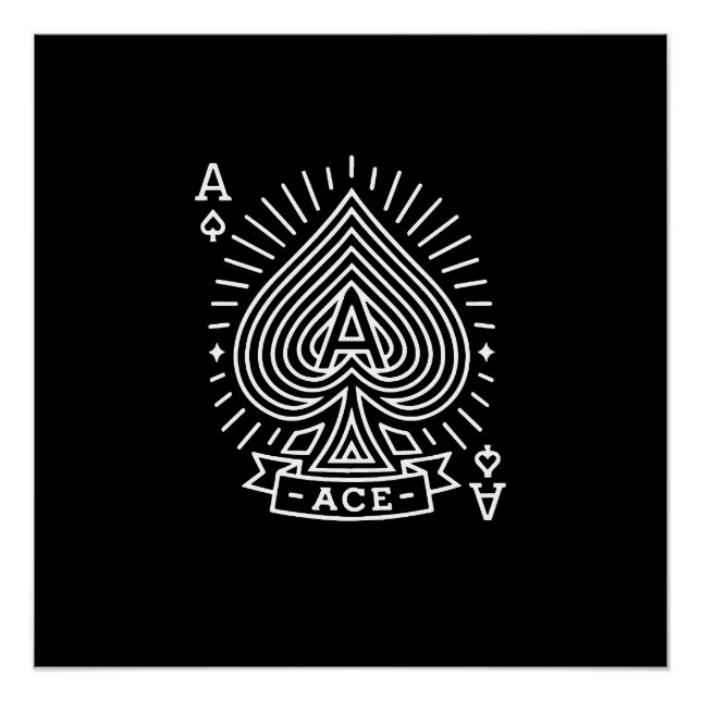 Póster Ás de Espadas - Emblema Monoline Sunburst (Frente)