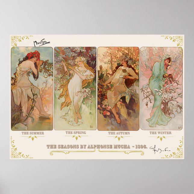 Poster As estações de Alphonse Mucha (Frente)