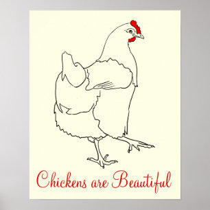 Póster As galinhas são arte animal bonito do desenho