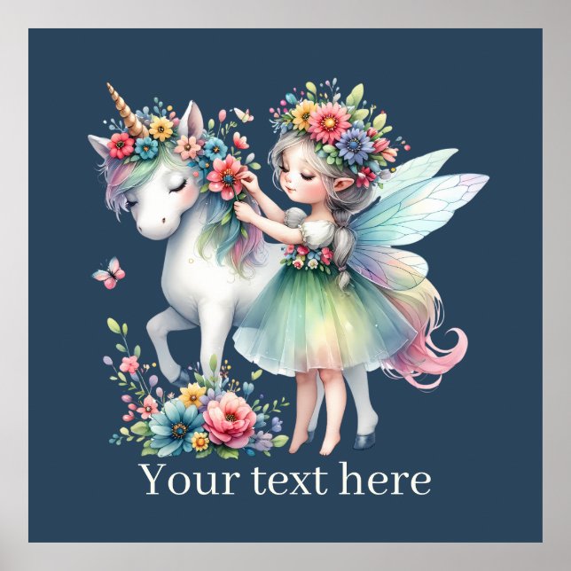 Poster as meninas unicorn fantasia de fada adicionam mens (Frente)