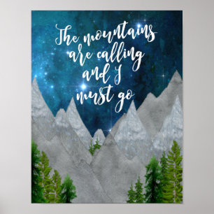 Póster as montanhas estão chamando a arte da tipografia