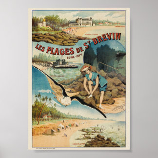 Poster As Praias de St Brévin França Cartaz Vintage 1908