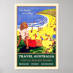 Poster As praias estão chamando, Viagem da Austrália Vint