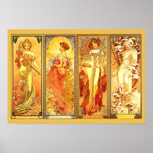 Poster As Quatro Estações - por Alfons Mucha (Frente)