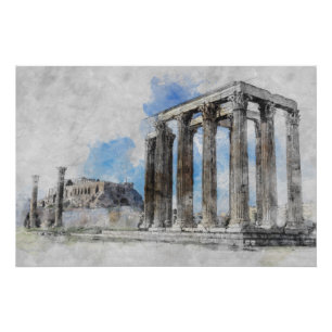 Póster As ruínas do templo antigo Zeus, Atenas, Grécia