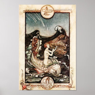 Póster As sereias ideais Arthur Rackham de noite de