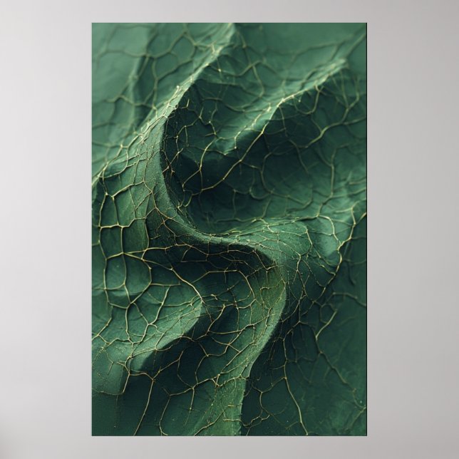 Poster As Veias Rachadas da Natureza: Uma Folha Verde Det (Frente)