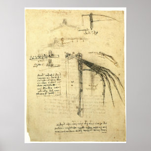 Póster Asa de Esboço de Máquina Voadora de Leonardo da Vi