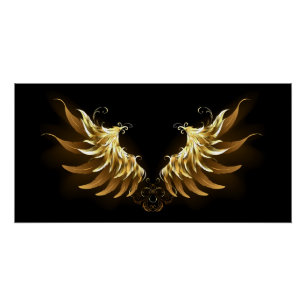 Póster Asas de Anjo Douradas em fundo Preto