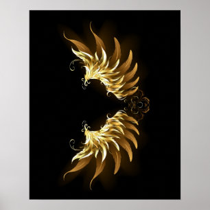 Poster Asas de Anjo Douradas em fundo Preto