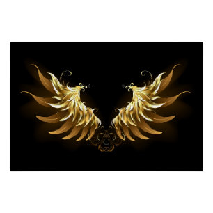Póster Asas de Anjo Douradas em fundo Preto